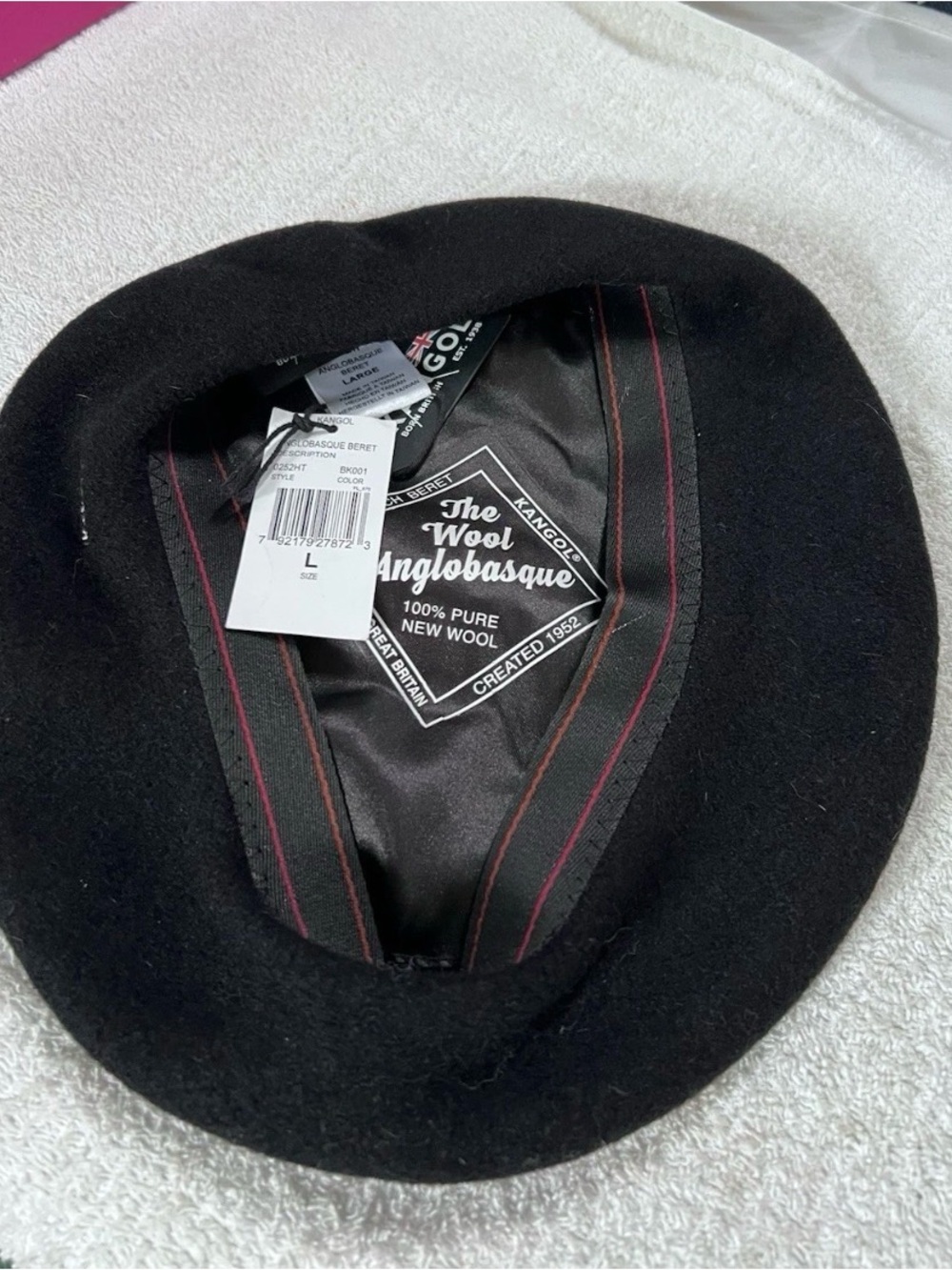 Kangol Anglobasque Beret Black Large L NWT 100% Pure New Wool Style 0252HT